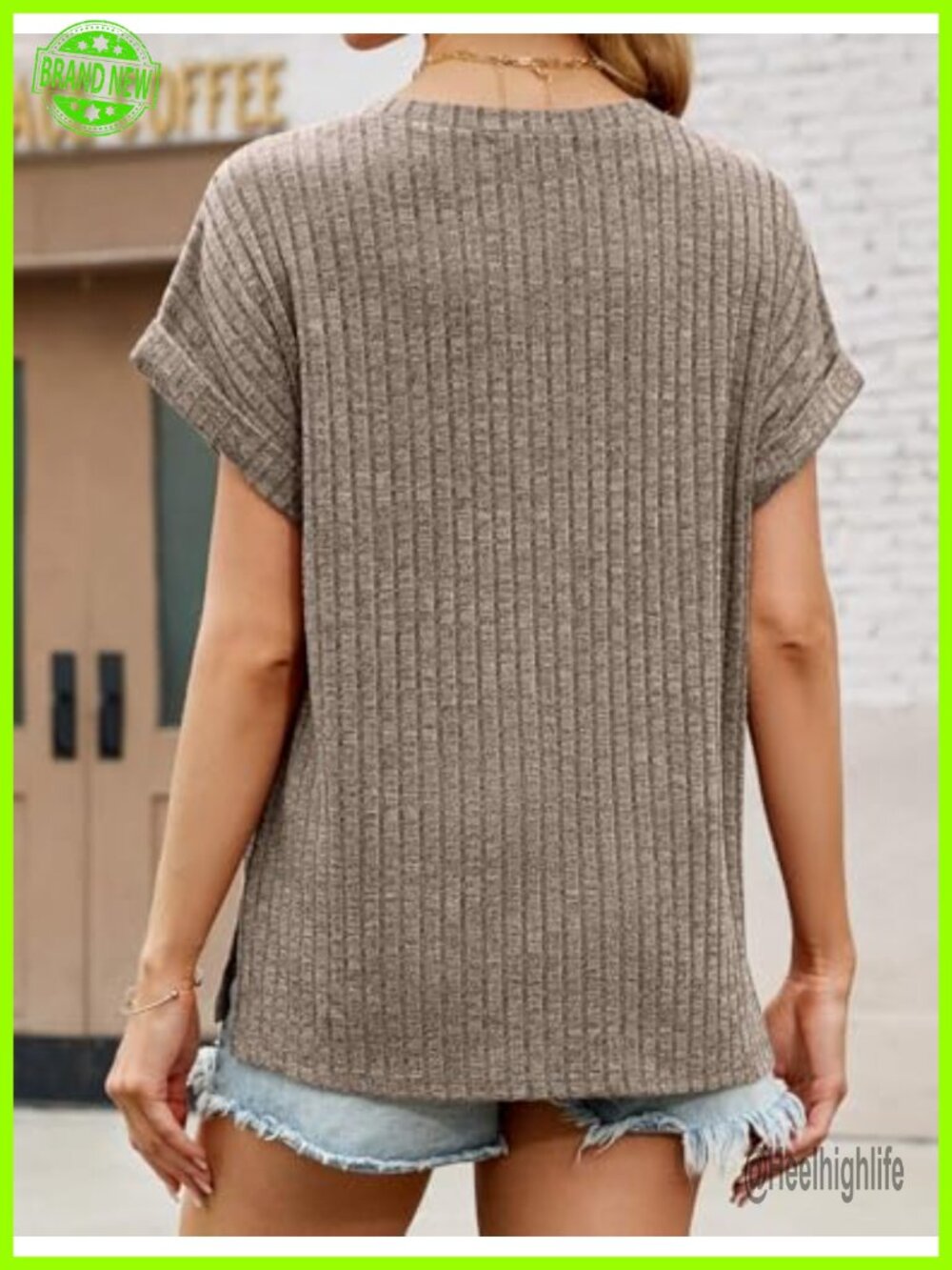 V Neck Short Sleeve Sweater Tunic with Side Split, Loose Fit Top - Picture 5 of 7